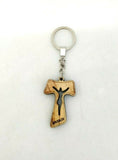 Hand made Olive Wood Tau Cross / St Anthony Cross Jerusalem Key Ring.