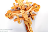 THE BETHLEHEM NATIVITY GROUP (TBNG) HAND CARVED JERUSALEM CROSS OLIVE WOOD CRUCIFIX WITH 5 HOLY LAND RELICS. WWW.TBNG.CO.UK