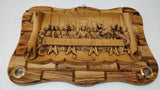 Hand Made Square Olive Wood Wall Plaque With Ceramic Last Supper Clay / Jerusalem