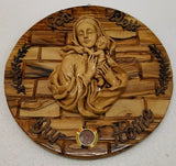 God Bless Our Home Olive Wood Wall Plaque With Blessed Mary&Baby Jesus Ceramic
