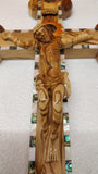 Hand Carved Olive Wood & Mother Of Pearl Crucifix From Bethlehem,The Holy Land
