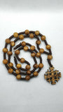 Hand made Olive Wood Necklace with Jerusalem Cross (plenty info in description)