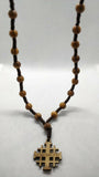 Hand made Olive Wood Necklace with Jerusalem Cross (plenty info in description)