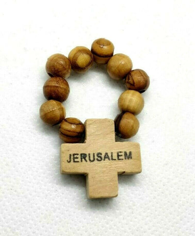 Olive Wood Finger Rosary Christian Prayer Beads, Hand Carved in Jerusalem