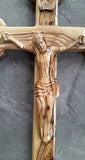 Hand Carved Olive Wood Crucifix 38 CM With (Holy Soil,Frankincense,Rocks,Olive Leafs)